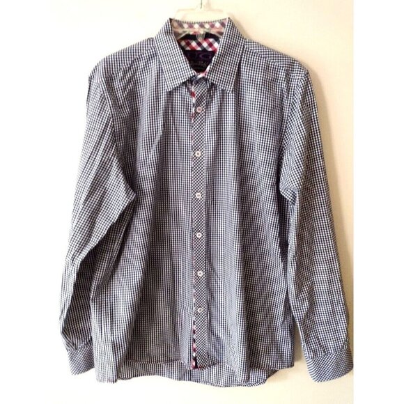 UG Purple Label Button Up Dress Shirt Large Red White Blue Checked Patriotic USA - Picture 1 of 8